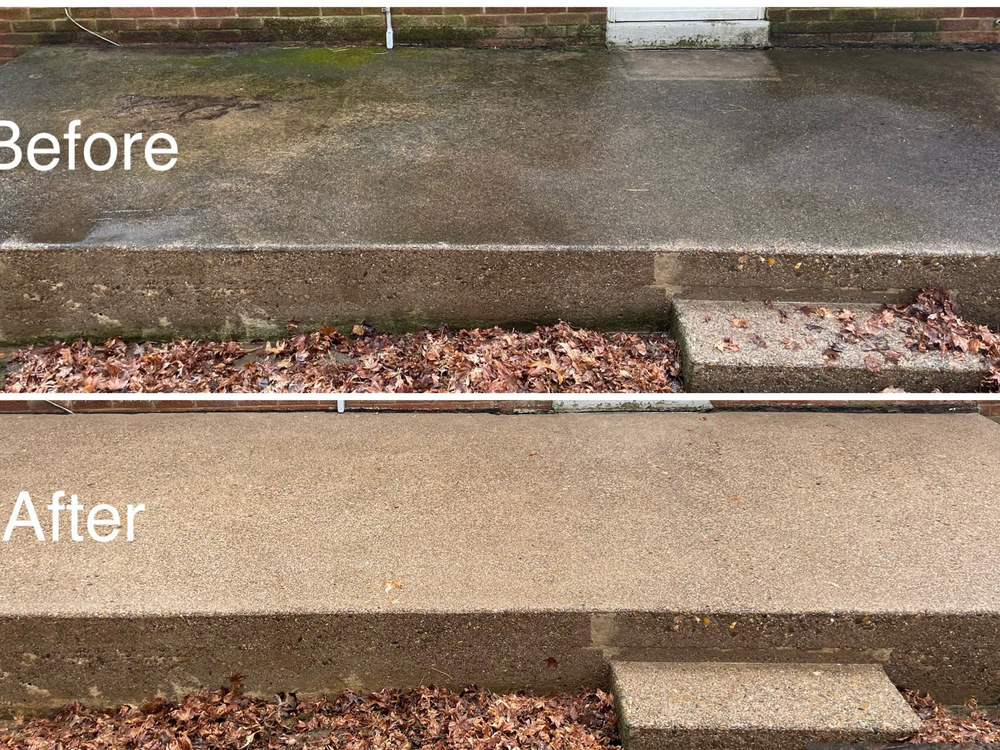 Before and after concrete step cleaning